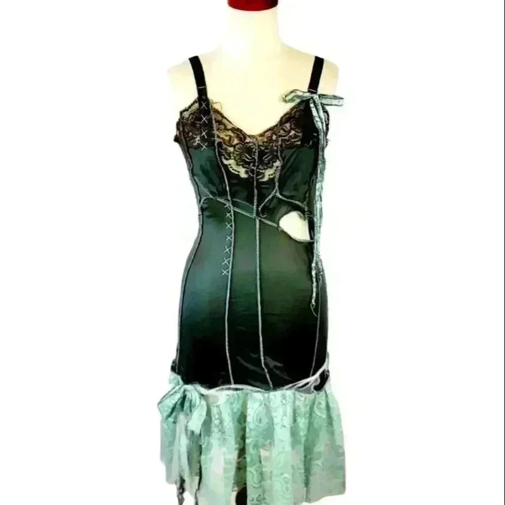 RARE Early 2000s WearyDrearies Slip Dress Trashed DIY Skater Upcycled OOAK S/M